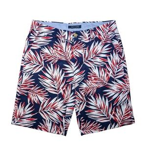 Tommy Hilifiger Bermuda 9” Shorts Tropical Hawaiian Palm Leaf Red White & Blue
